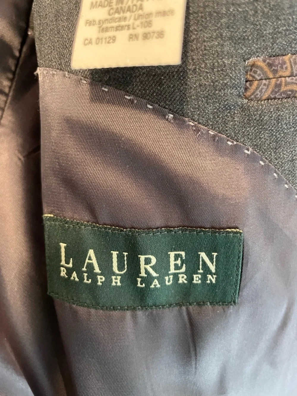 Lauren Ralph Lauren Men's Charcoal 100% Wool Suit Jacket Blazer Size 48L